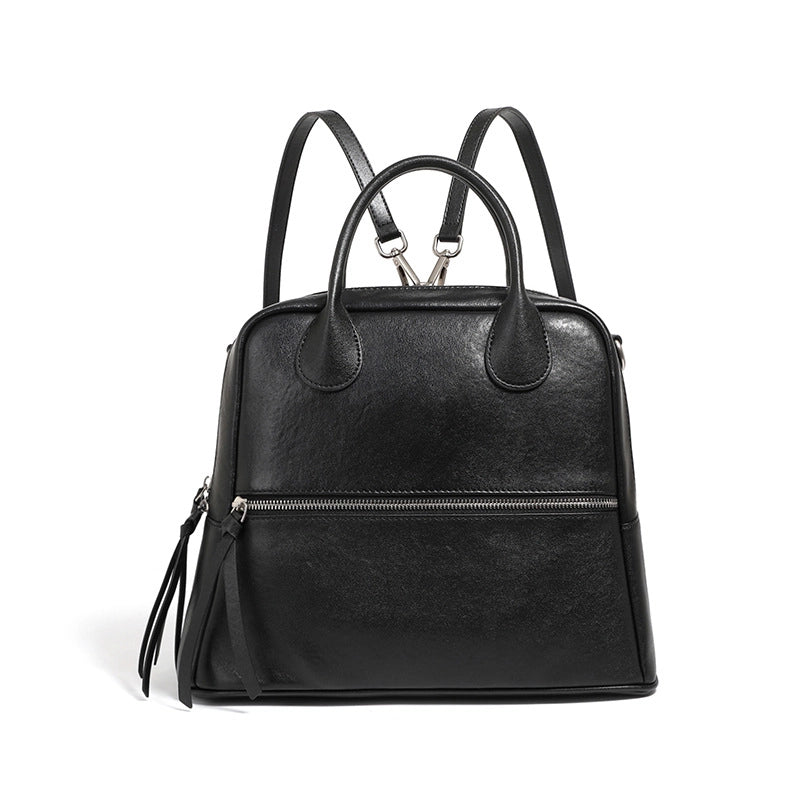 Borsa a tracolla da donna in vera pelle, modello tote o hobo, nera.