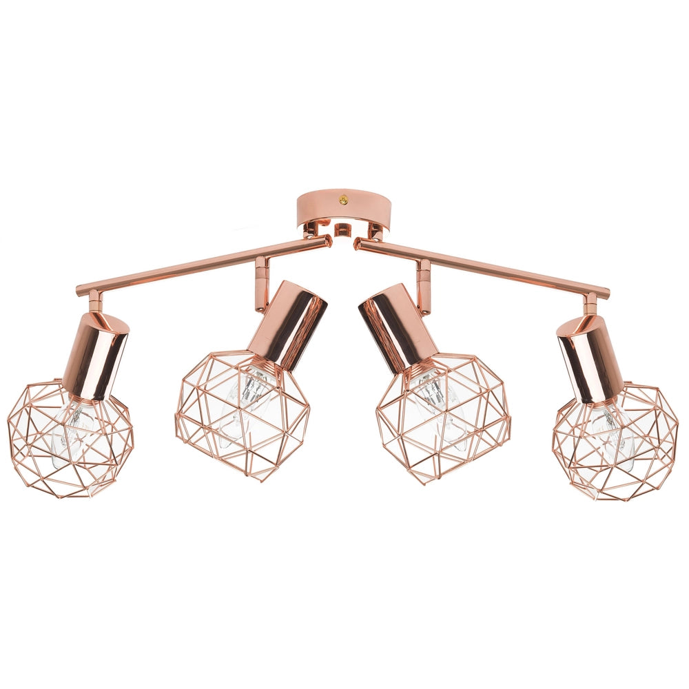 lampadario Rame Metallo 4 Luci Gabbia Paralumi Bracci Orientabili Moderna