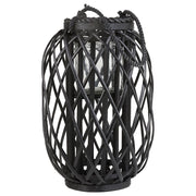 Lanterna in legno di salice Nero e vetro 40 cm Portacandele per interni ed esterni Boho scandinavo