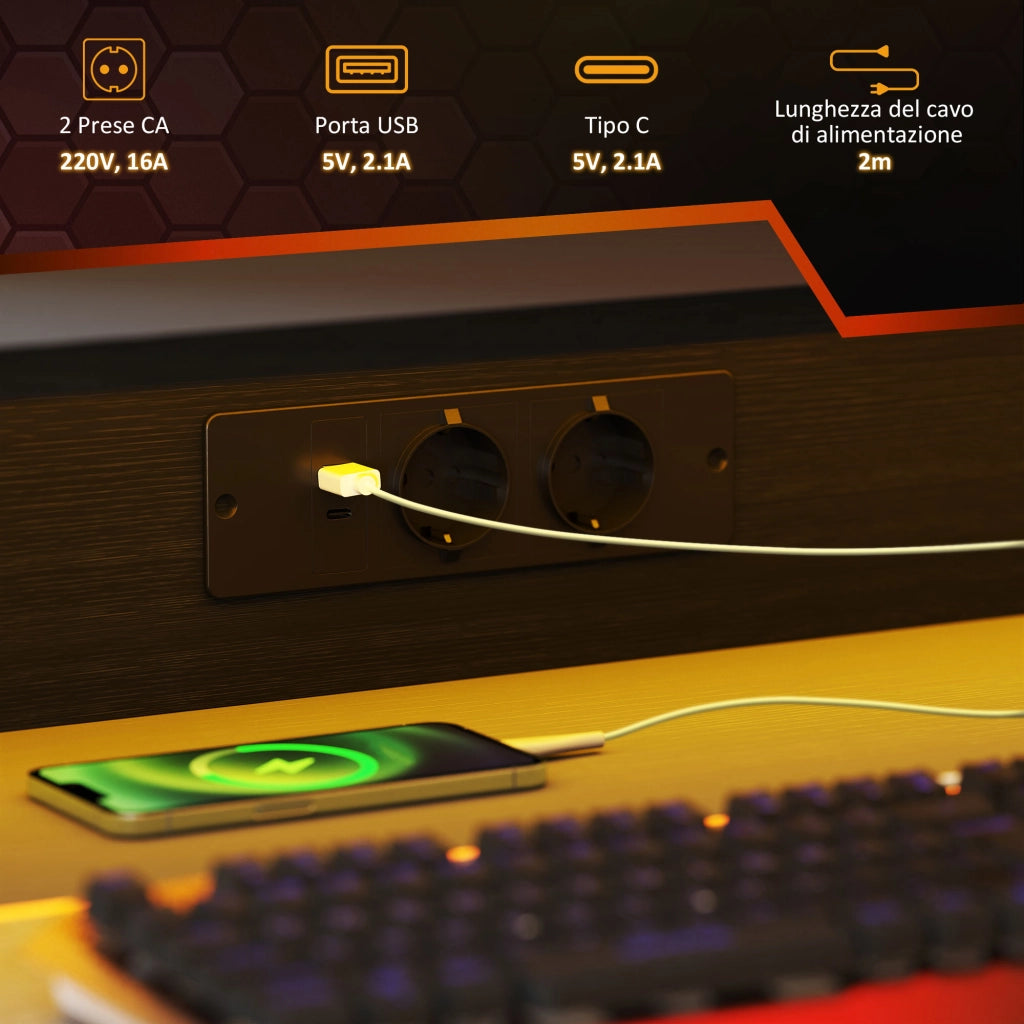 Scrivania Gaming con Luci LED e Supporto per Monitor, in Truciolato e Acciaio, 100x60x88.5 cm, Nero
