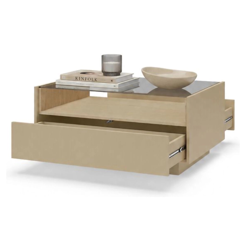 Karisasa, Tavolino da Salotto un Cassetto, 96x40x43h cm Marrone Chiaro