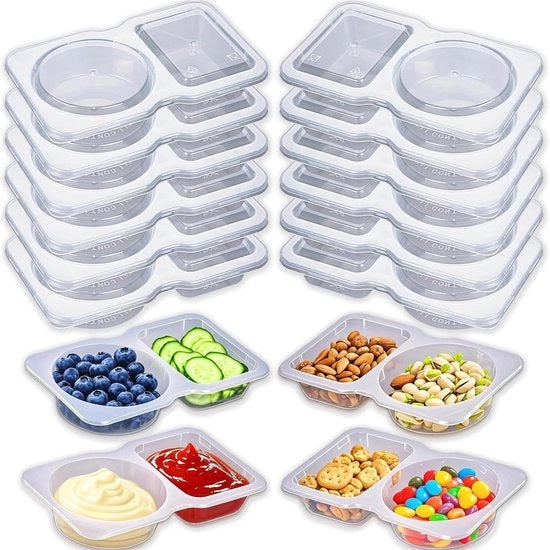 Scatola per Snack, contenitore per snack portatile, contenitore per erbe con due compartimenti, contenitori per conservazione con coperchi, riutilizzabile (10 pezzi)