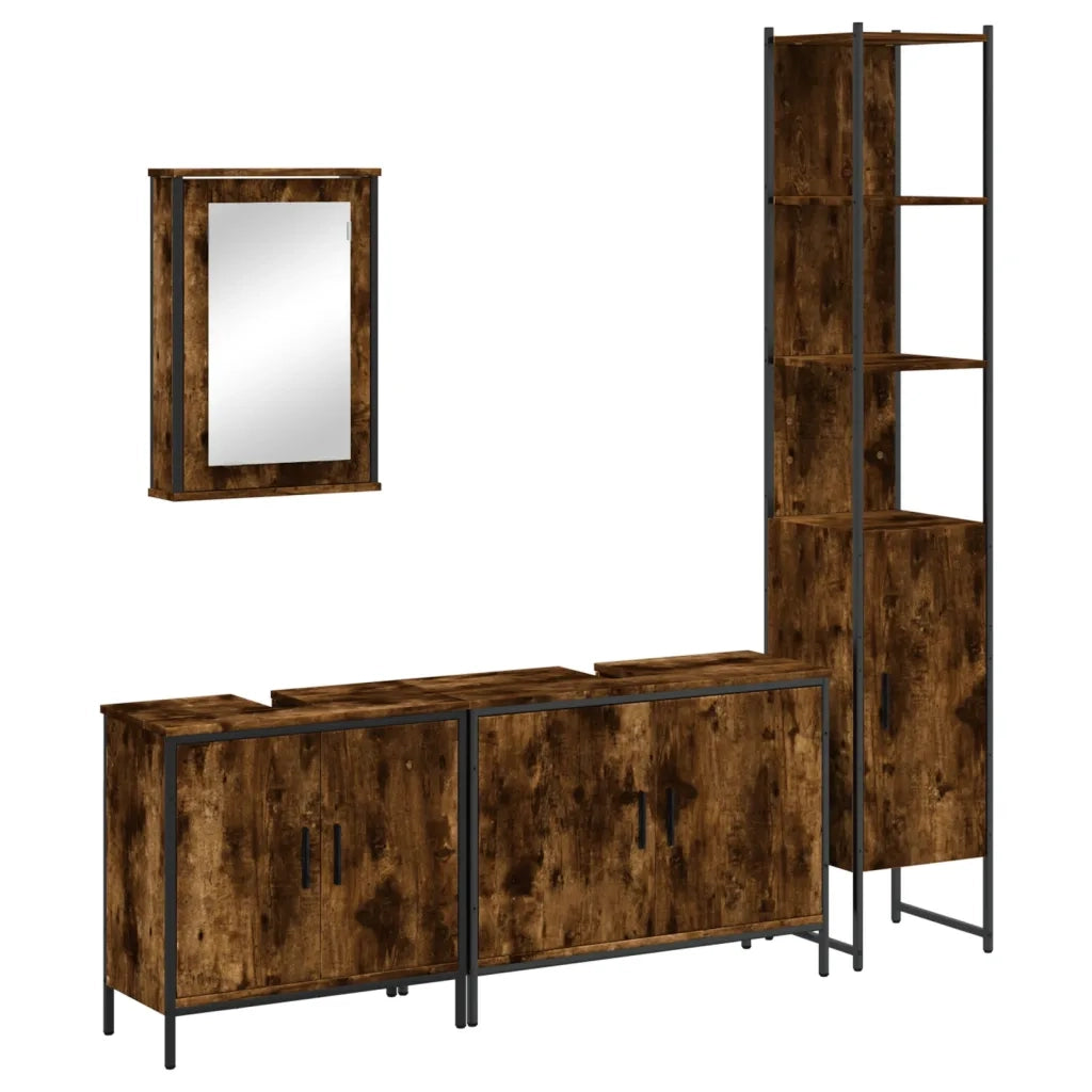 Set Mobili da Bagno 4 pz Rovere Fumo in Legno Multistrato 3214812