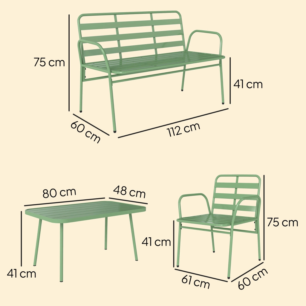 Set Giardino 4 Pezzi ¨C Divano Esterno in Metallo con Doghe ¨C Zephmum ¨C Verde
