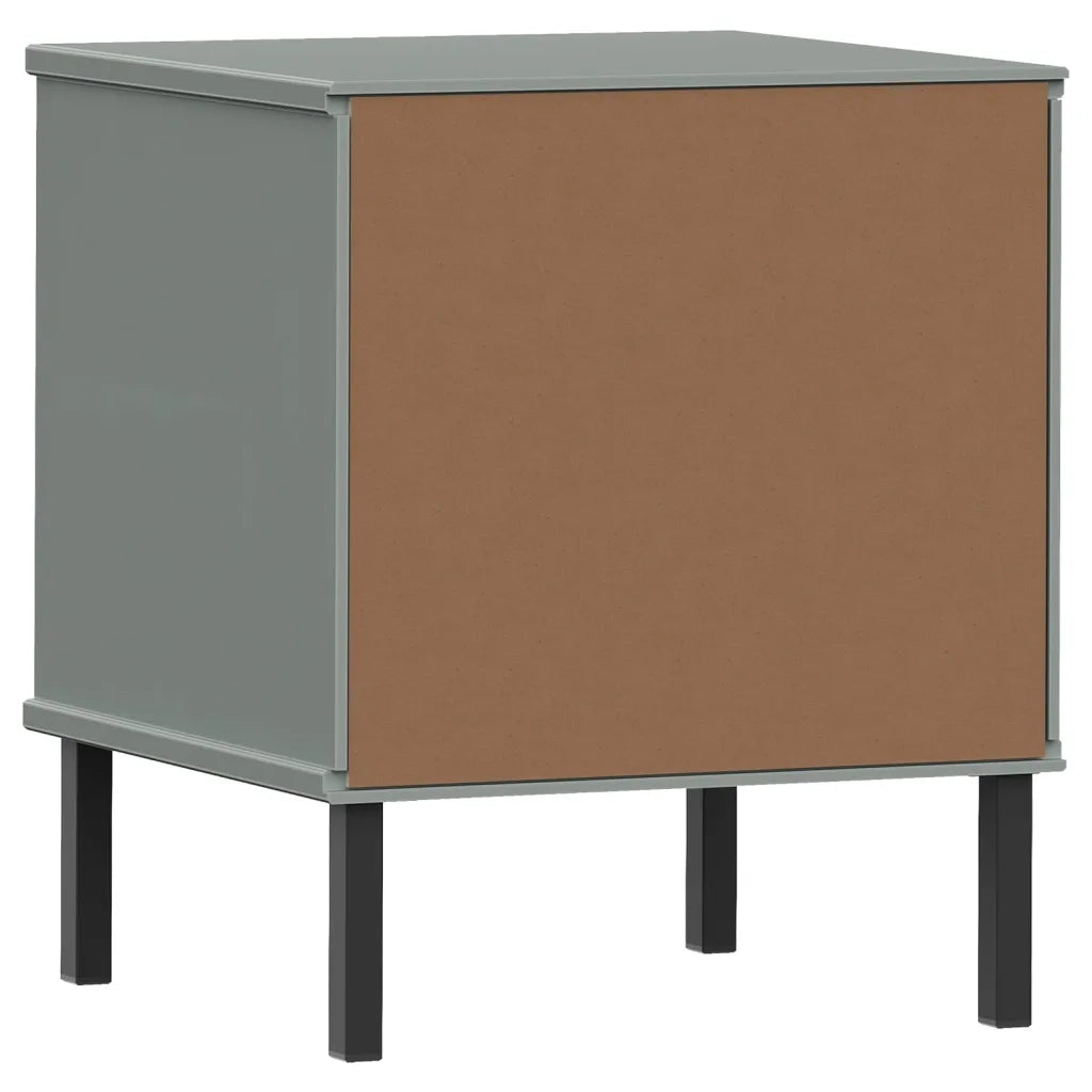 Comodino con Gambe in Metallo-Tavolino da notte Grigio Legno Massello Pino OSLO