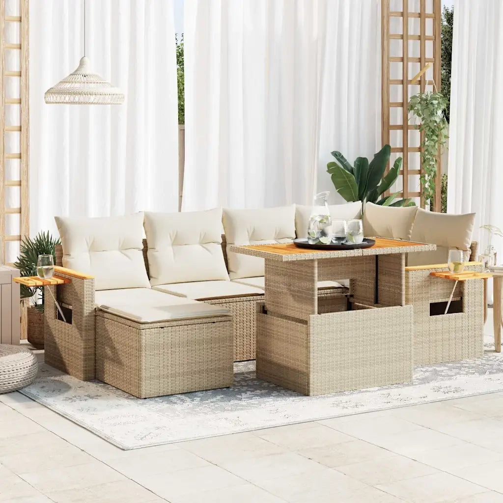 Set Divani da Giardino 7 pz con Cuscini Beige Polyrattan Acacia 3327621