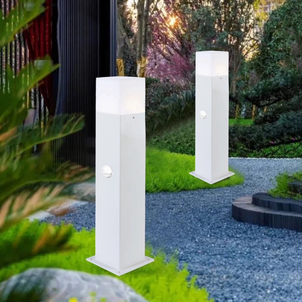 Lampione palo luminoso da giardino Bianco con attacco per lampadine E27 dotato di sensore movimento PIR