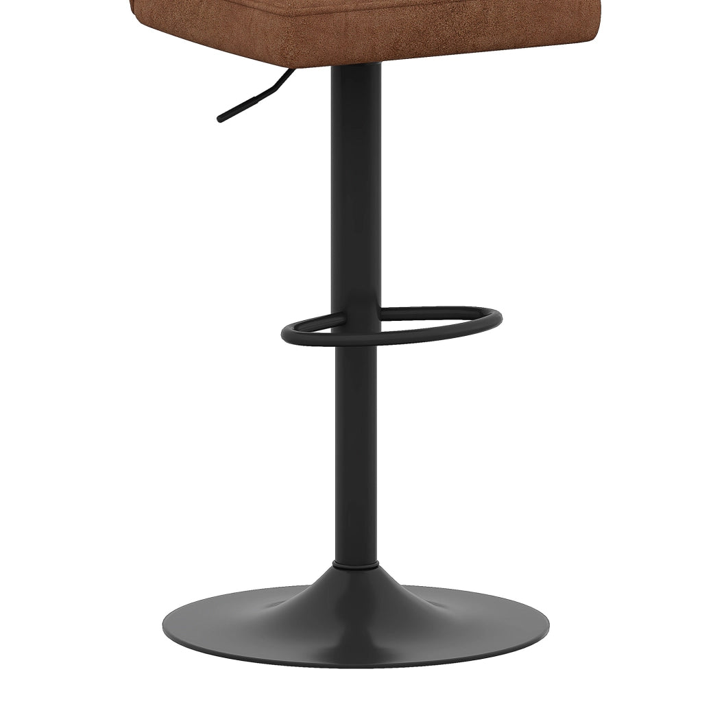 Tavolo Bar in Vetro Temperato 89 cm + 2 Sgabelli Girevoli ¨C MINIMAL ¨C Nero Metallo, Tessuto Marrone
