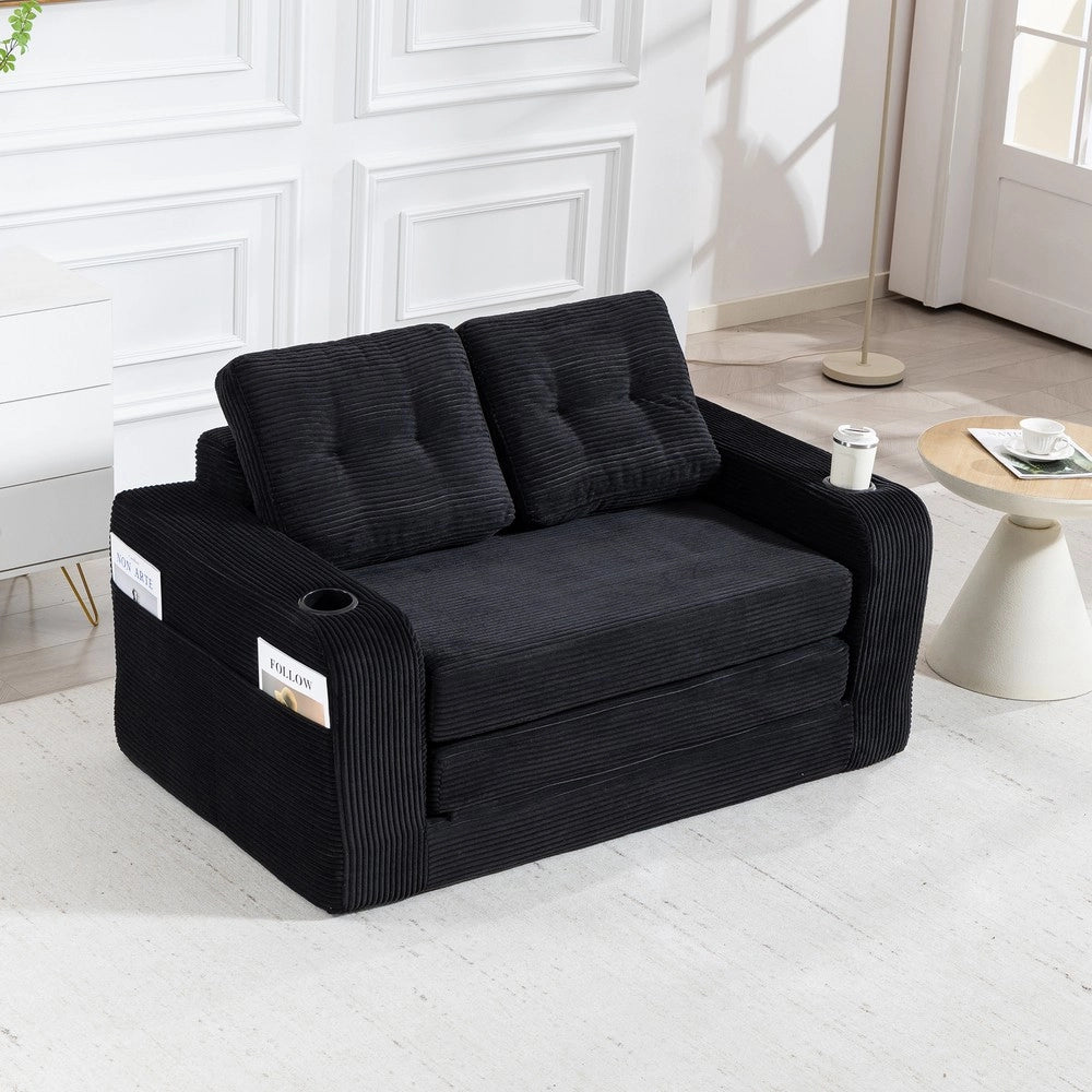 Divano 2 Posti in Tessuto a Coste con Cuscini Trapuntati e Tasche Laterali ¨C MINIMAL ¨C Grigio