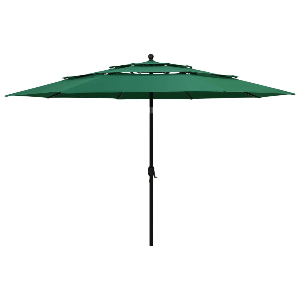 Ombrellone da giardino a 3 livelli con palo in alluminio da 3,5 m verde 02_0008783