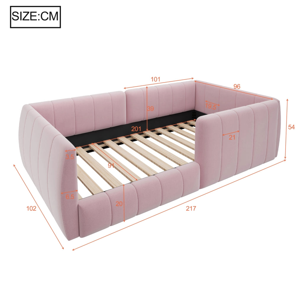 Letto imbottito con piattaforma e sponde di sicurezza - Zephmum- 90x200- Rosa