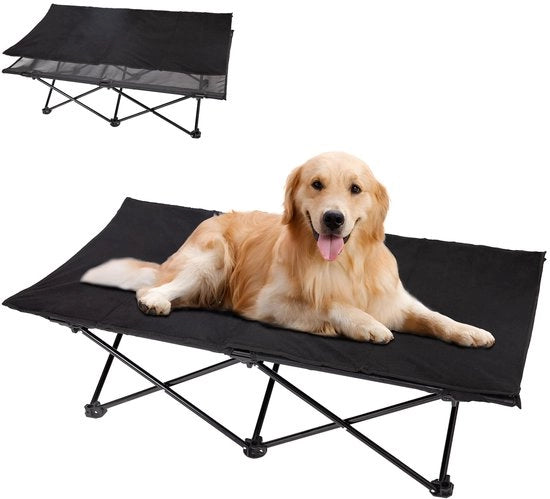 Letto Elevato per Cani, Cuscino per Animali da Compagnia con Tessuto a Mesh e Pelle di Suède e Suola Antiscivolo per Viaggi, Giardino, Esterno, Interno, Nero, 126 x 66 x 33 cm
