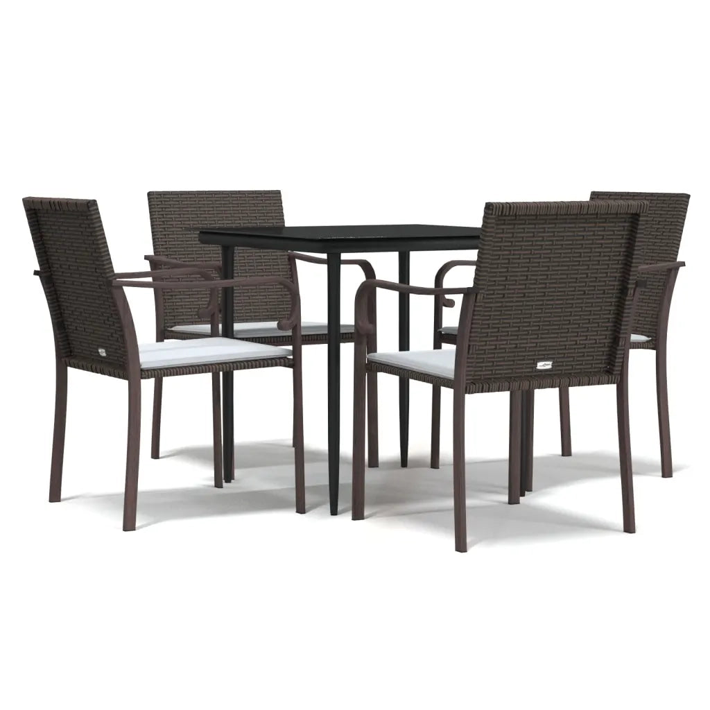 Set Pranzo da Giardino 5pz | Set Salotto da Giardino con Cuscini in Polyrattan e Acciaio