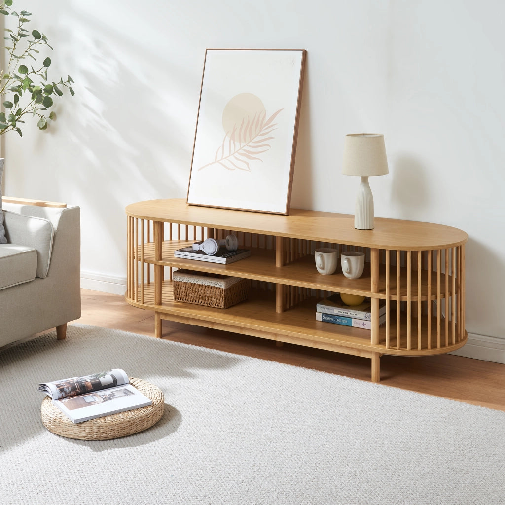 Mobile Porta TV Jarvenpaa con 4 Scomparti in Bambù 150 x 48 x 50 cm - Naturale [en.casa]