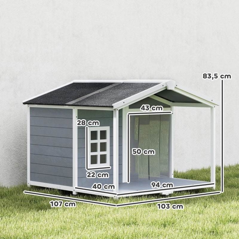 Cuccia per cani da esterno in legno con tetto in asfalto, terrazza, grigia, 103x107x83,5 cm