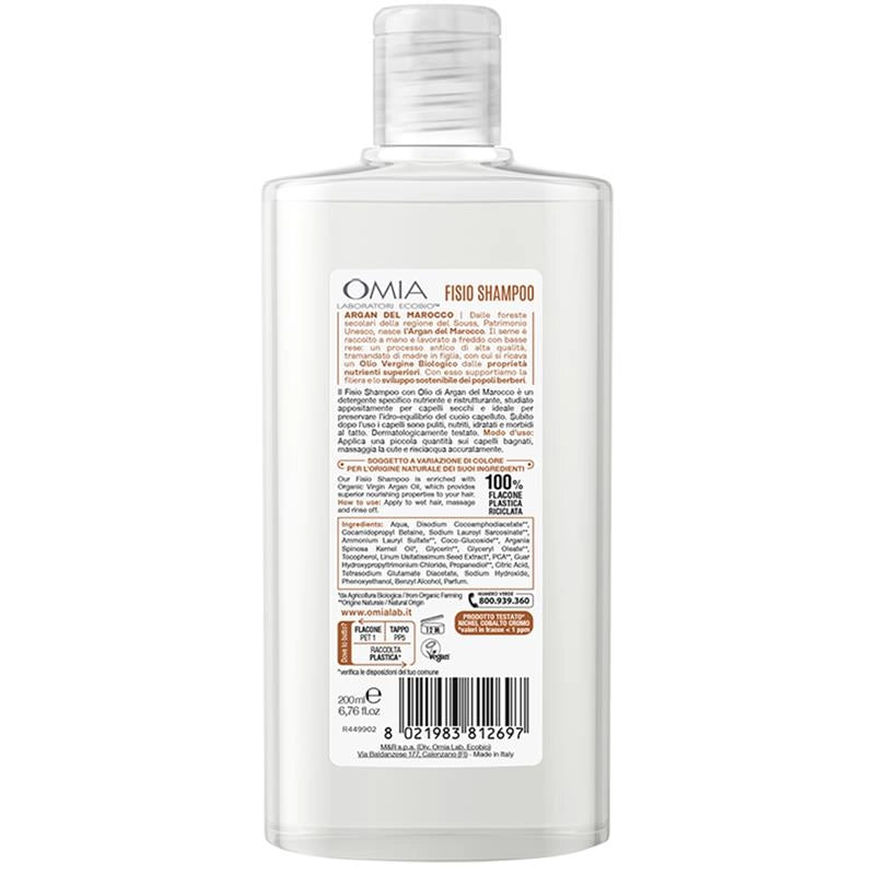 OMIA ECOBIO FISIO SHAMPOO ECOBIOLOGICO ARGAN DEL MAROCCO NUTRIENTE CAPELLI SECCHI ARGAN 0% SILICONI 200ML