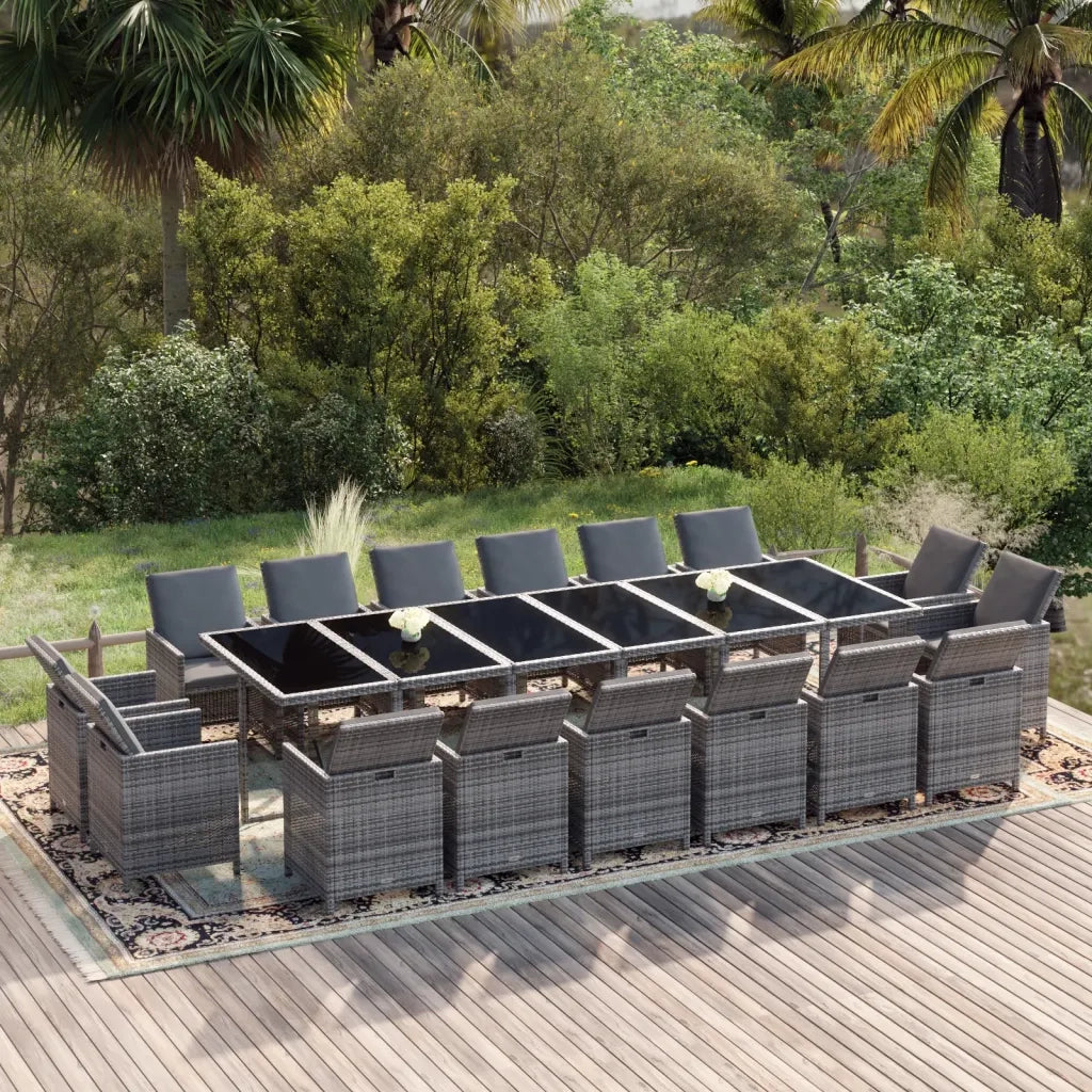 Set da Pranzo per Giardino 17 pz con Cuscini Polyrattan Grigio 3095618
