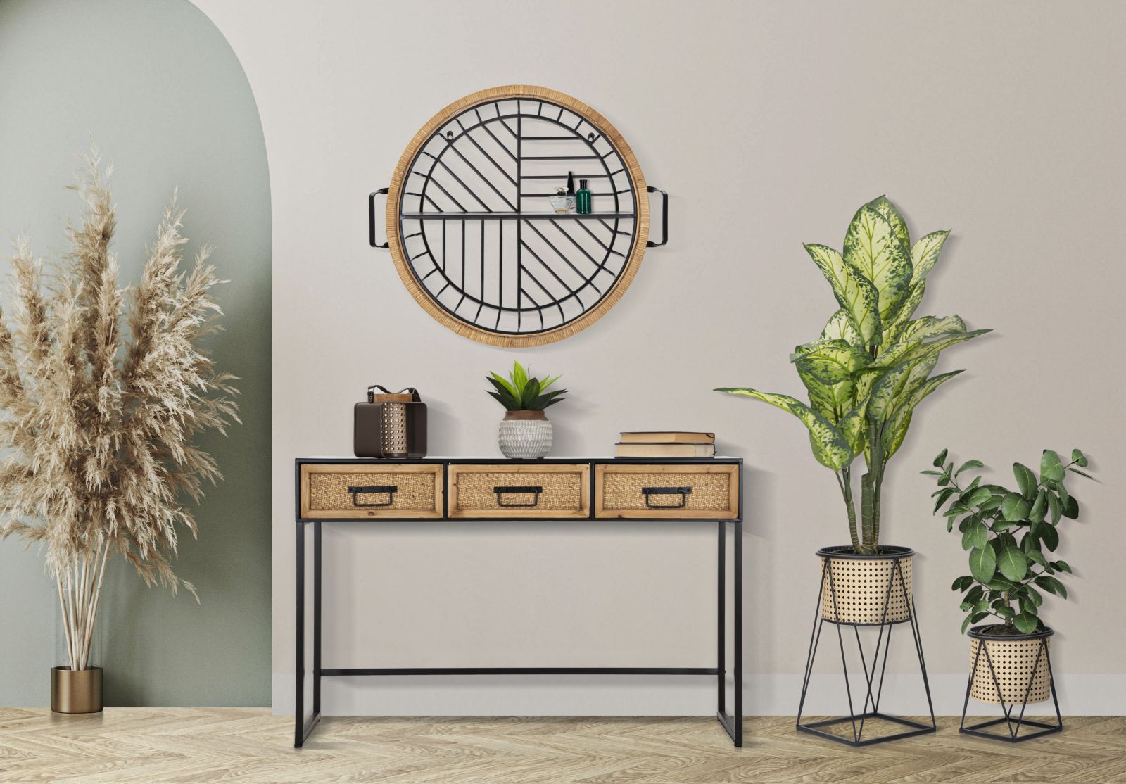 Set 2 Portavasi Ø21x40-19x22 cm in Metallo Nero e Crema