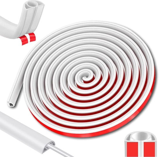 Cavo in gomma autoadesivo da 3 m, protezione cavi per pavimento, canale cavo per cavi flessibili, copertura cavi a forma semicircolare, protezione cavi per pavimento a parete, bianco.