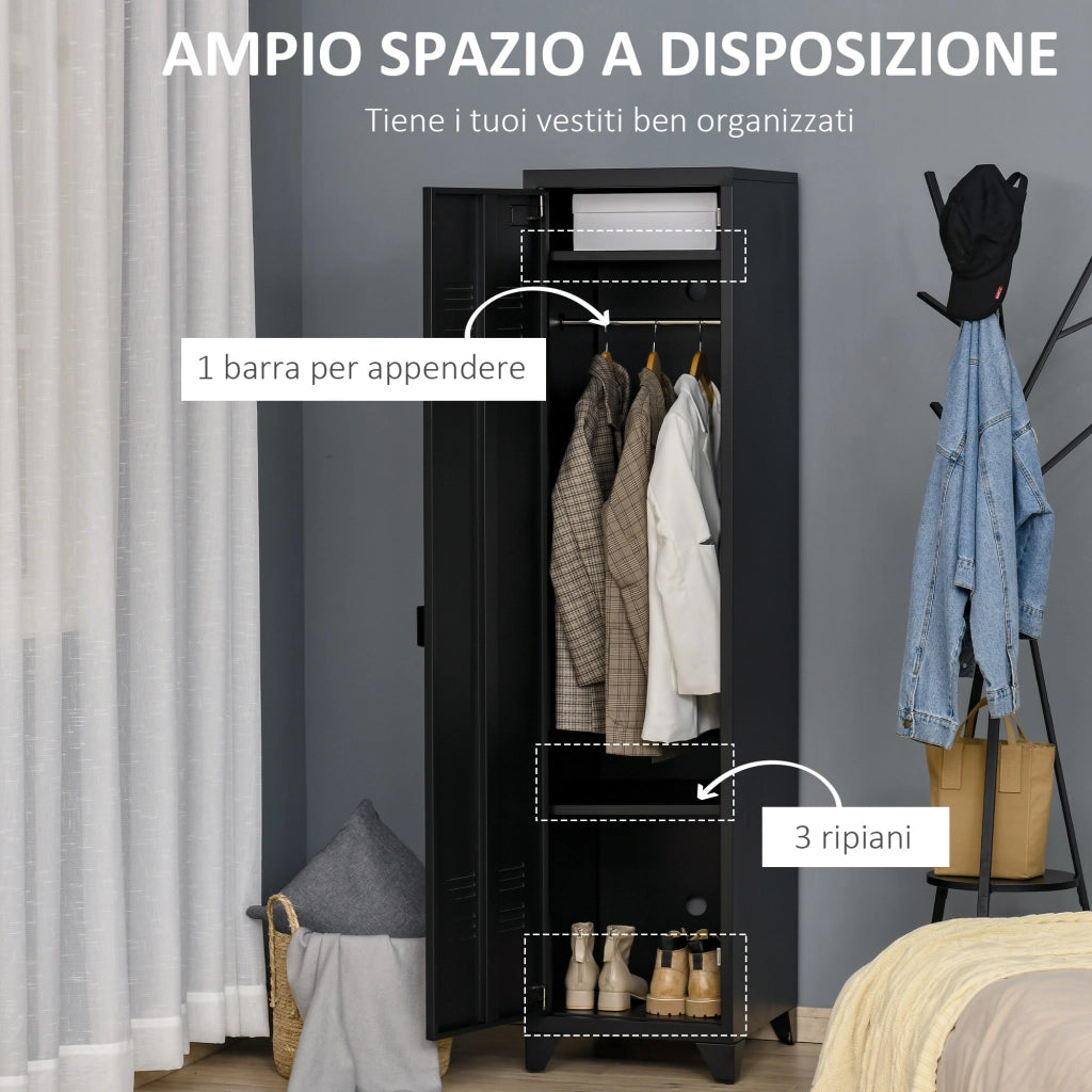 Easycomfort Armadietto Metallico Stile Industriale a un'Anta per Ingresso e Camera, 43x50x180cm, Nero