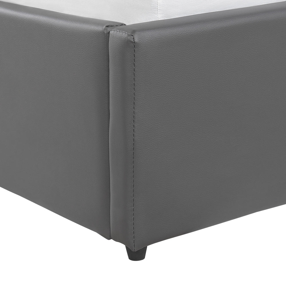 Letto contenitore Rivestimento in ecopelle grigia 180 x 200 cm con testiera a doghe