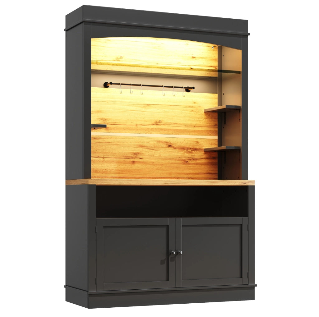 Credenza alta da cucina 107x43x184 cm in MDF nero con LED USB