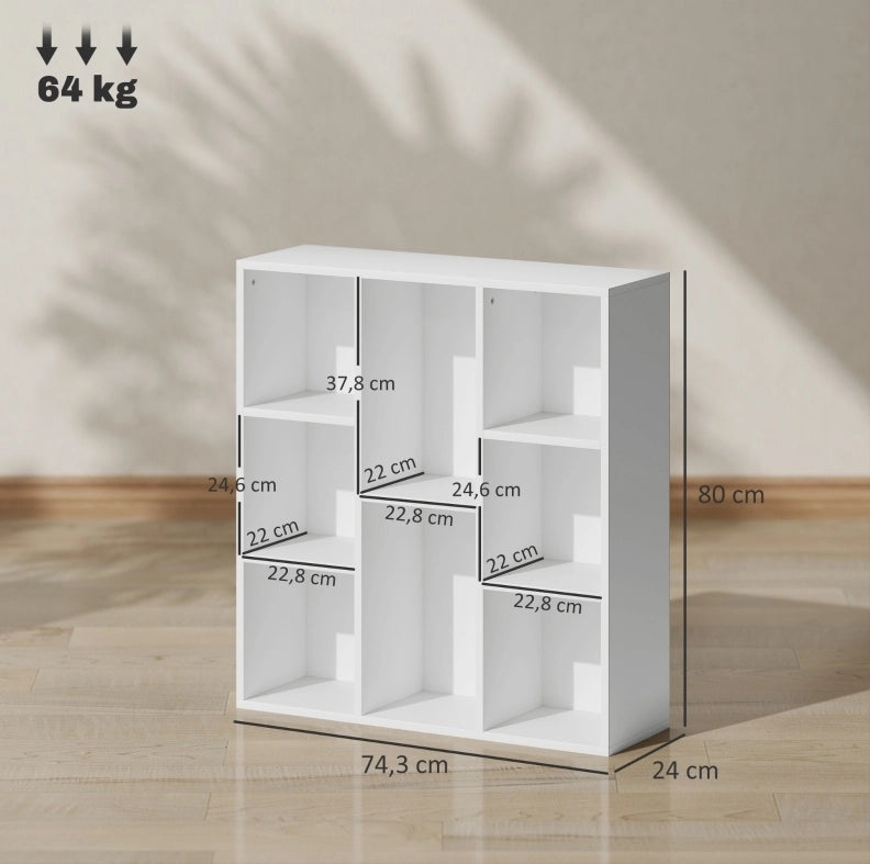 Libreria a 8 scomparti con struttura versatile