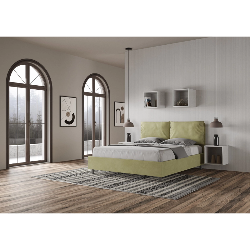 Letto imbottito Matrimoniale 160x200 cm Antea - Contenitore,Microfibra,Tè verde