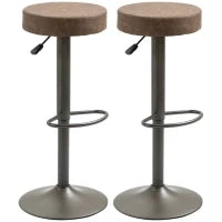 Set 2 Sgabelli da Bar Girevoli con Poggiapiedi e Altezza Regolabile, 35x36x64-85cm, Marrone