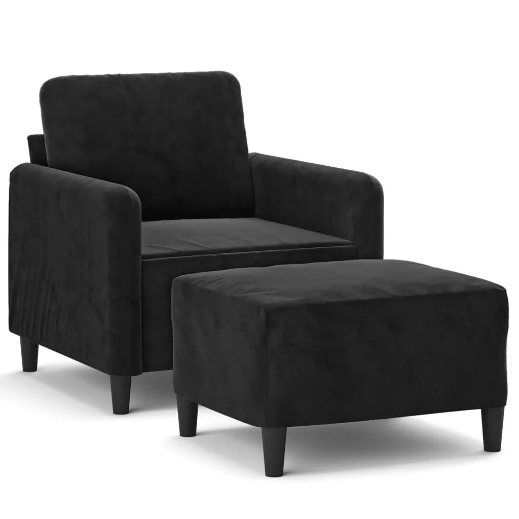 Poltrona con Poggiapiedi Nero 60 cm in Velluto
