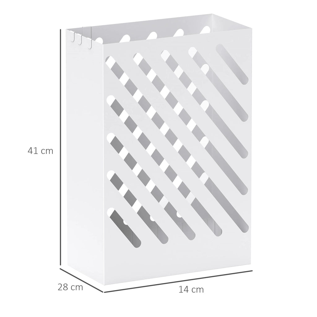Portaombrelli di Design 28x14x41 cm con Vaschetta Raccogli Gocce e 4 Ganci in Metallo Bianco