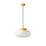 Sospensione Vintage Decò Maracana Vetro-Ceramica Bianco-Giallo 1 Luce E27