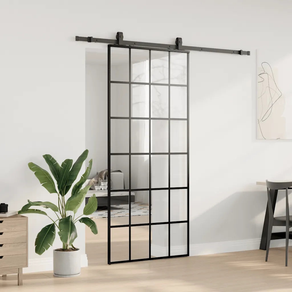 Porta Scorrevole con Ferramenta Nera 90x205 cm in Vetro ESG