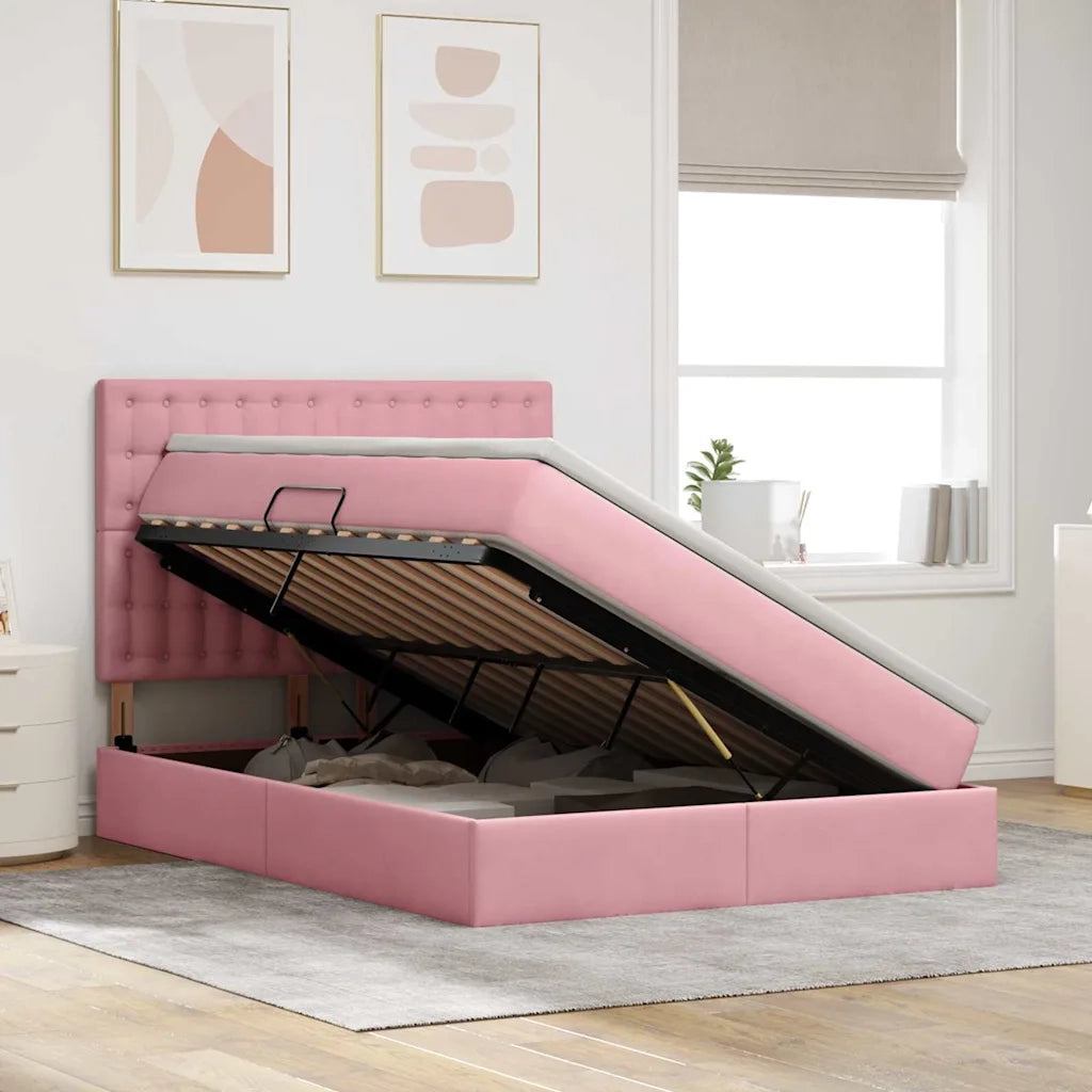 Letto con contenitore e materasso Rosa 140 x 200 cm Velluto