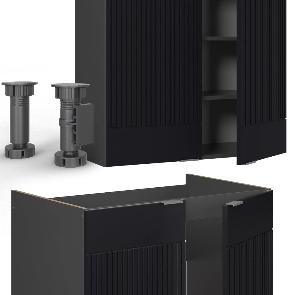 Cucina componibile Fame-Line Nero rigato/Antracite 235 cm, PL Antracite Vicco
