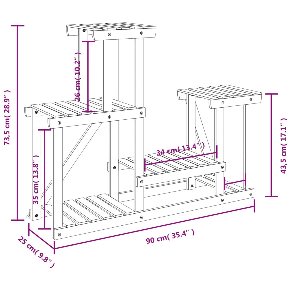Portafiori-Supporto per Piante-Rastrelliera per Fiori 90x25x73,5 cm in Legno Massello di Abete 583826