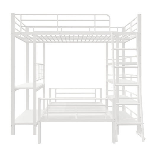 Letto mezzanino metallico 140x200cm - Xylo - bianco, ripiani integrati