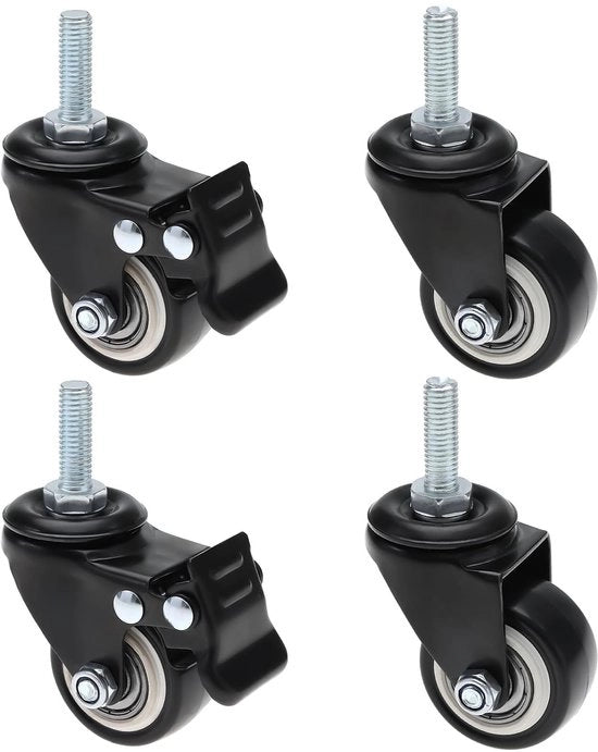 Ruote Universali Peso Portante - Zwenkwielen - Meubelwielen M8 - Nero - 30 kg di Carico Sostenibile - Facile da Installare