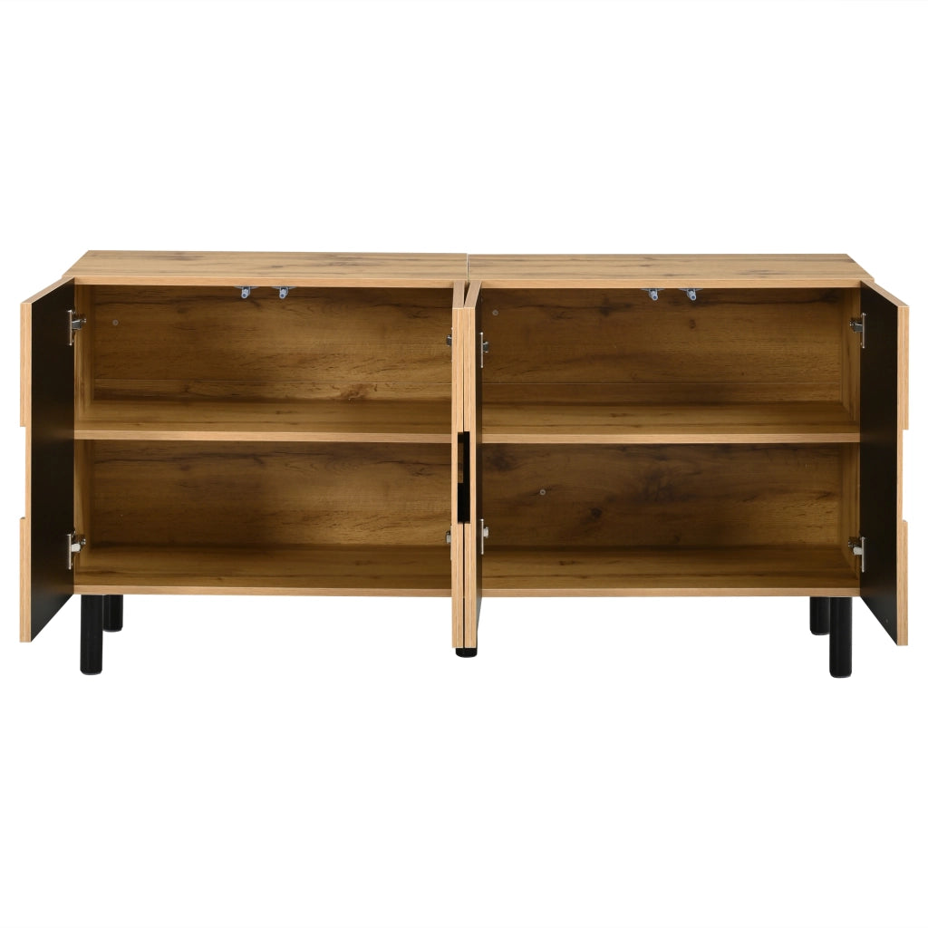 Credenza con ante push-open e 4 vani - per soggiorno - 140x40x70 cm - naturale e nero