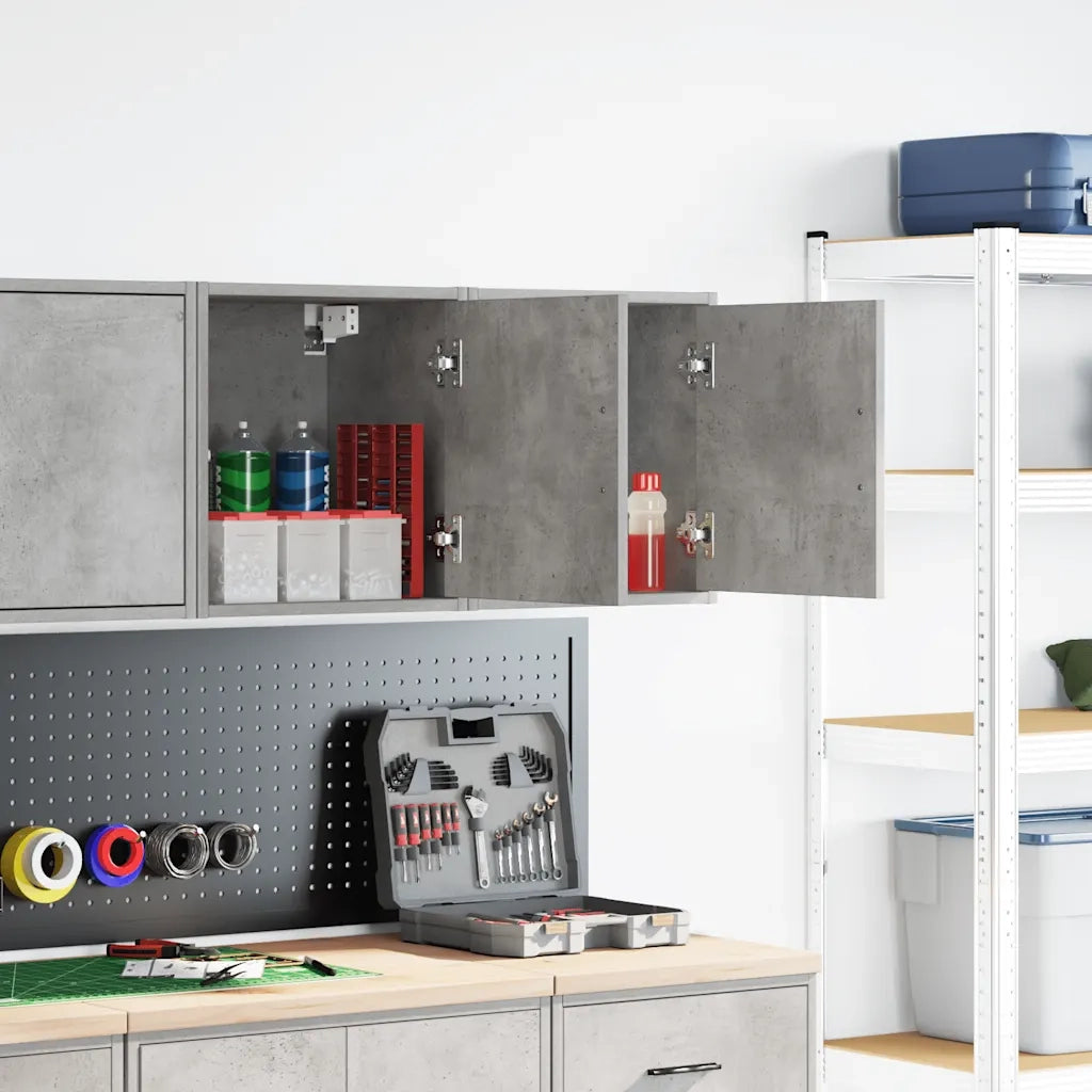 Pensili per Garage 2 pz Grigio Cemento in Legno Multistrato 860632