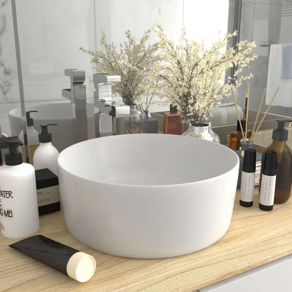 Lavandino Lusso Rotondo Bianco Opaco 40x15 cm in Ceramica CFW2580779