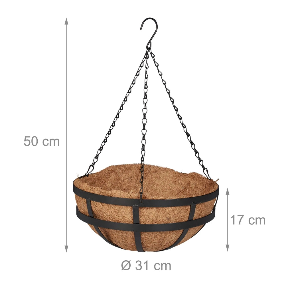 Set di 3 vasi sospesi per piante ricadenti balcone design moderno 40 x 25 x 25 cm in metallo nero 13_0012391