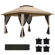 Gazebo Pieghievole 3.6x3.6 m con Pareti in Rete ¨C Minimal ¨C Beige