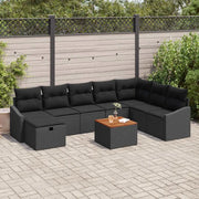 Set Divano da Giardino con cuscino 9 pcs Nero Poly Rattan 3360915