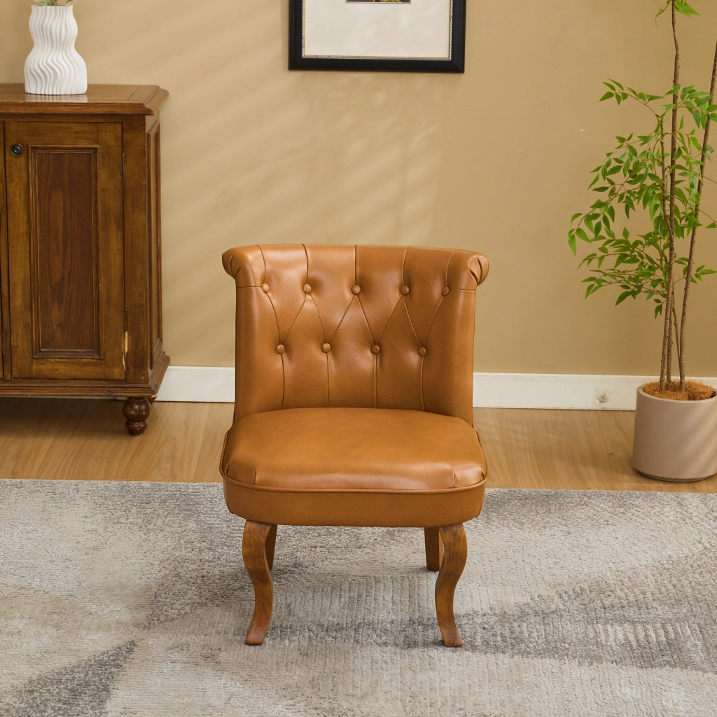 SEDIA Singola in pelle marrone chiaro 64.0x59.0x50.0 cm con gambe in legno
