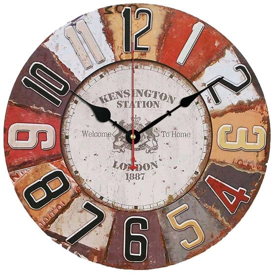 Orologio da cucina vintage con cassa in MDF, 30 cm Ø, meccanismo silenzioso, modello ispirato al 1887.