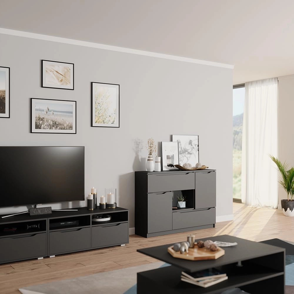 Cassettiera per camera da letto Ruben, Antracite, 120 x 84 cm, per riporre abiti e oggetti di uso quotidiano
