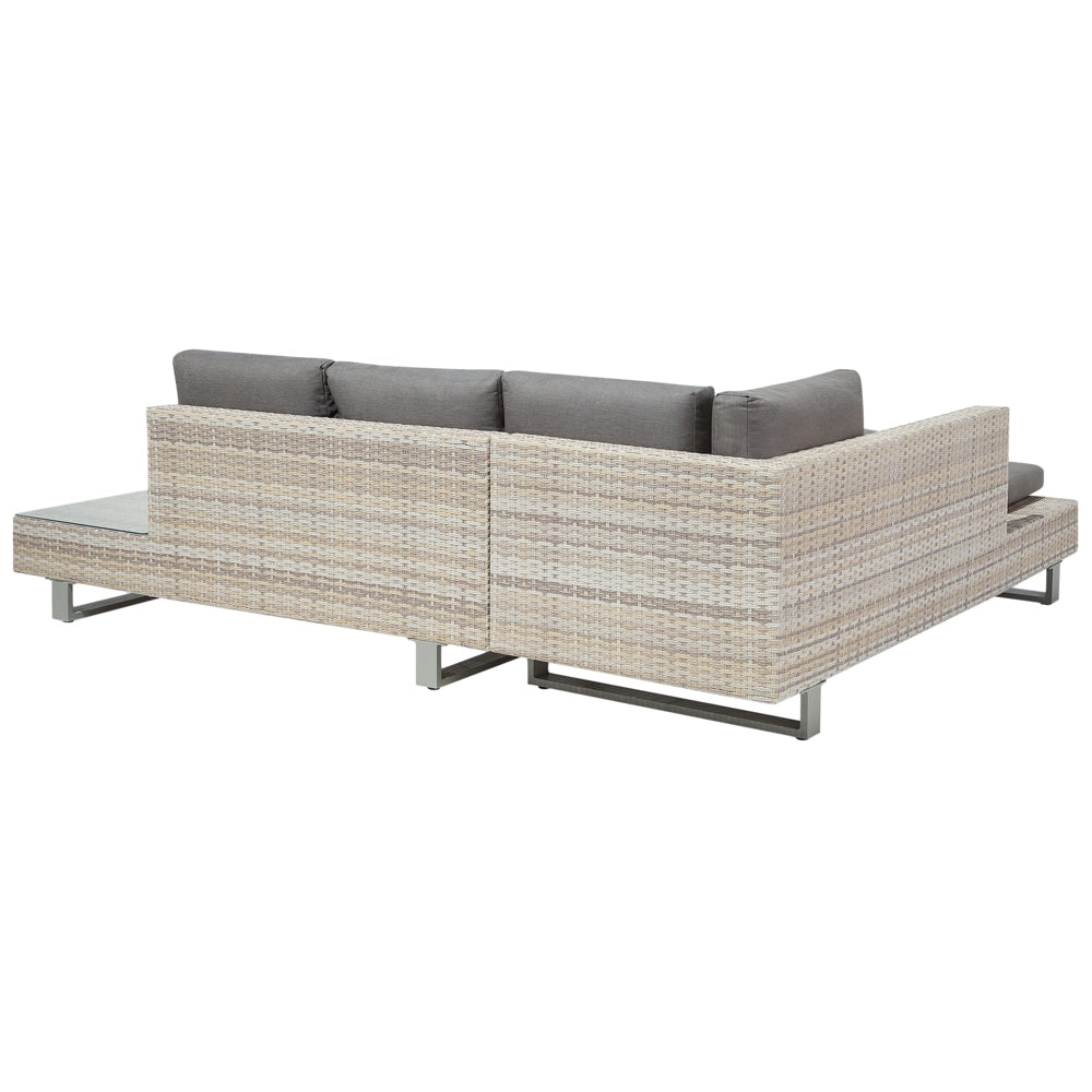 Divano ad angolo Set da giardino Cuscini grigi Beige 5 posti in rattan sintetico con tavolino da caffè