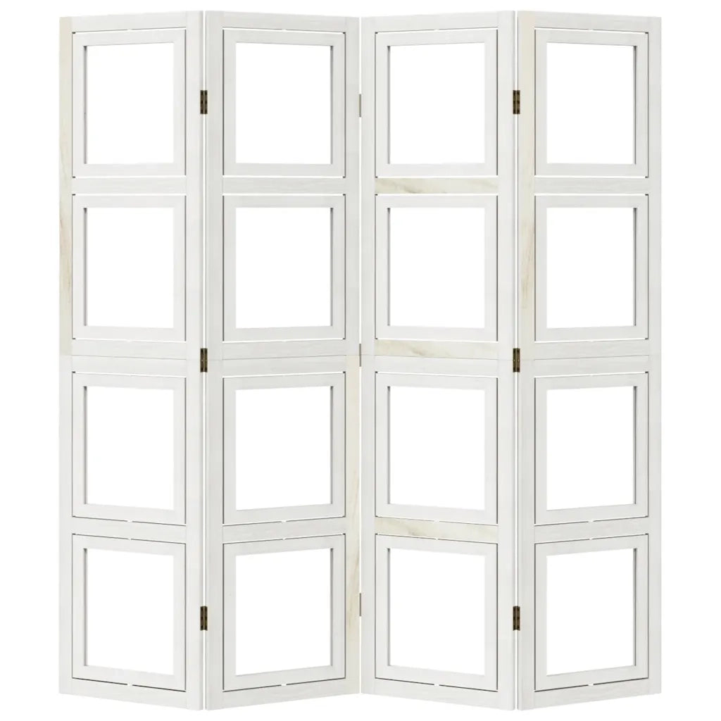 Divisorio Ambienti 4Pannelli Bianco Legno Massello di Paulownia 358689