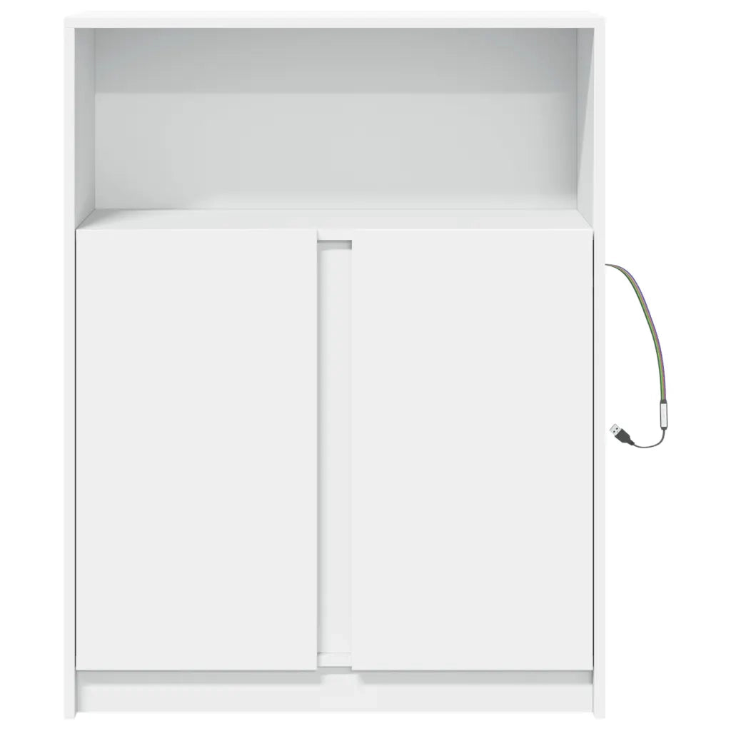 Credenza | Madia | Buffet da pranzo | Armadio da pranzo con LED Bianca 77x34x100 cm in Legno Multistrato